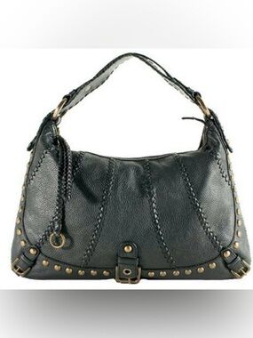 Isabella Fiore Black Leather Studded Shoulder Bag